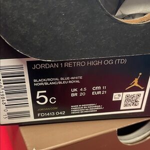 Jordan 1 Retro High OG Black / Royal Blue / White Box Label